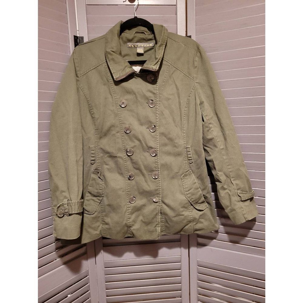 Kenneth Cole Reaction Women’s Green Double Breasted Cotton Jacket Size 2XL